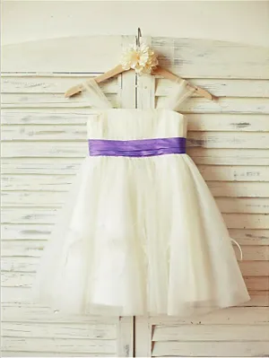 Ruffles Tulle Princess Straps Sleeveless Flower Girl Dresses Floor Length Dress