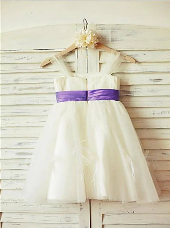 Ruffles Tulle Princess Straps Sleeveless Flower Girl Dresses Floor Length Dress