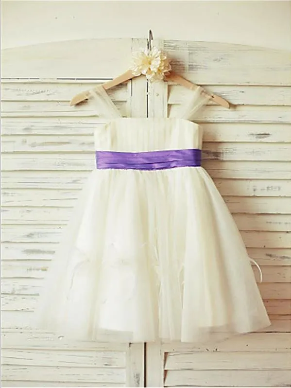 Ruffles Tulle Princess Straps Sleeveless Flower Girl Dresses Floor Length Dress