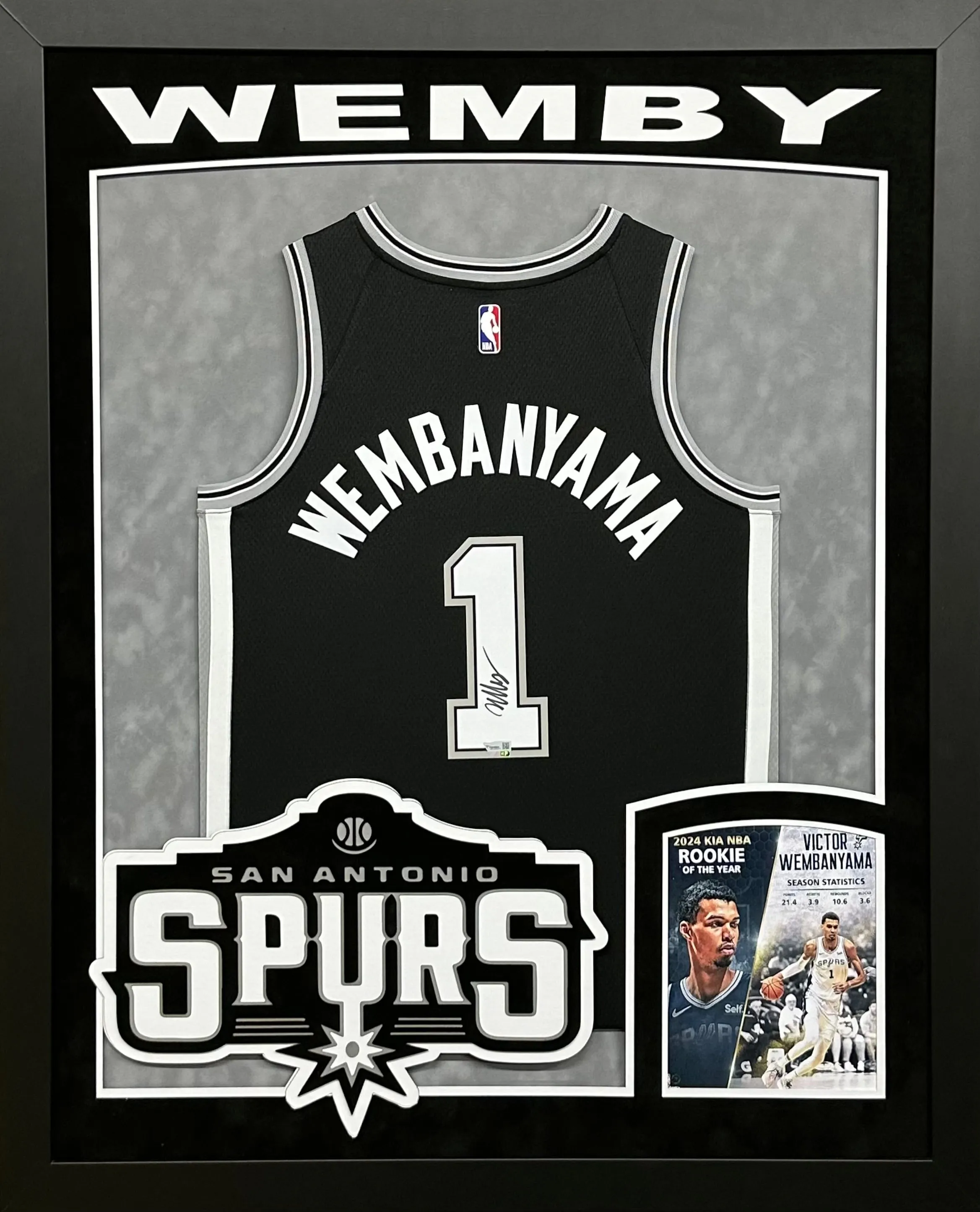 San Antonio Spurs Victor "Wemby" Wembanyama Hand Signed Autographed Authentic Black Jersey Framed & Double Suede Matted with XL 3D Logo & Cutout FANATICS Authentic COA