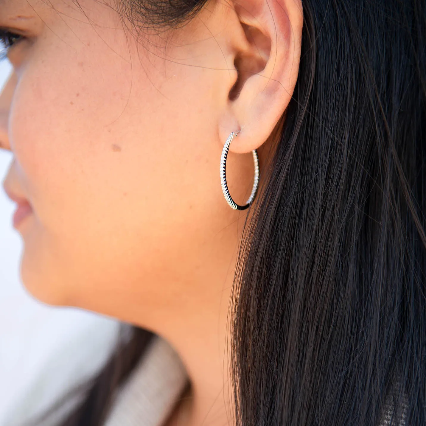Simple Elegance White Diamond Medium Hoops
