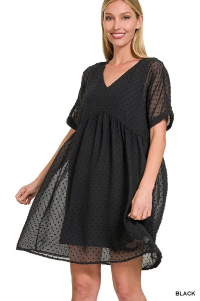 Simple Swiss Dot Babydoll Dress-Multiple Colors Available