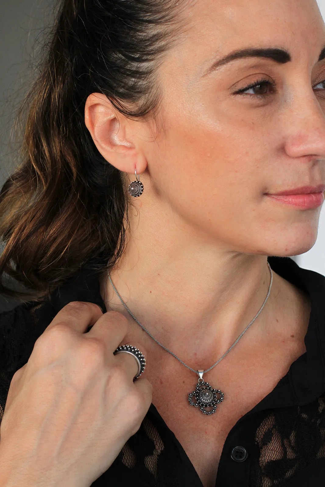 Single Flower Sterling Silver Laos Earrings