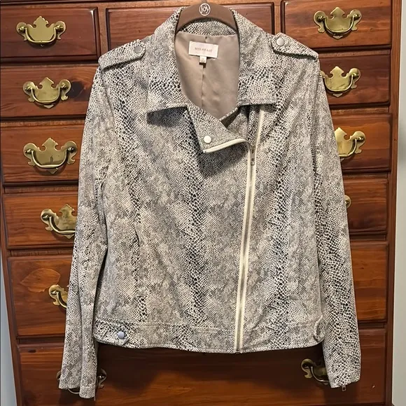 Skies Are Blue Snake Print Moto Jacket