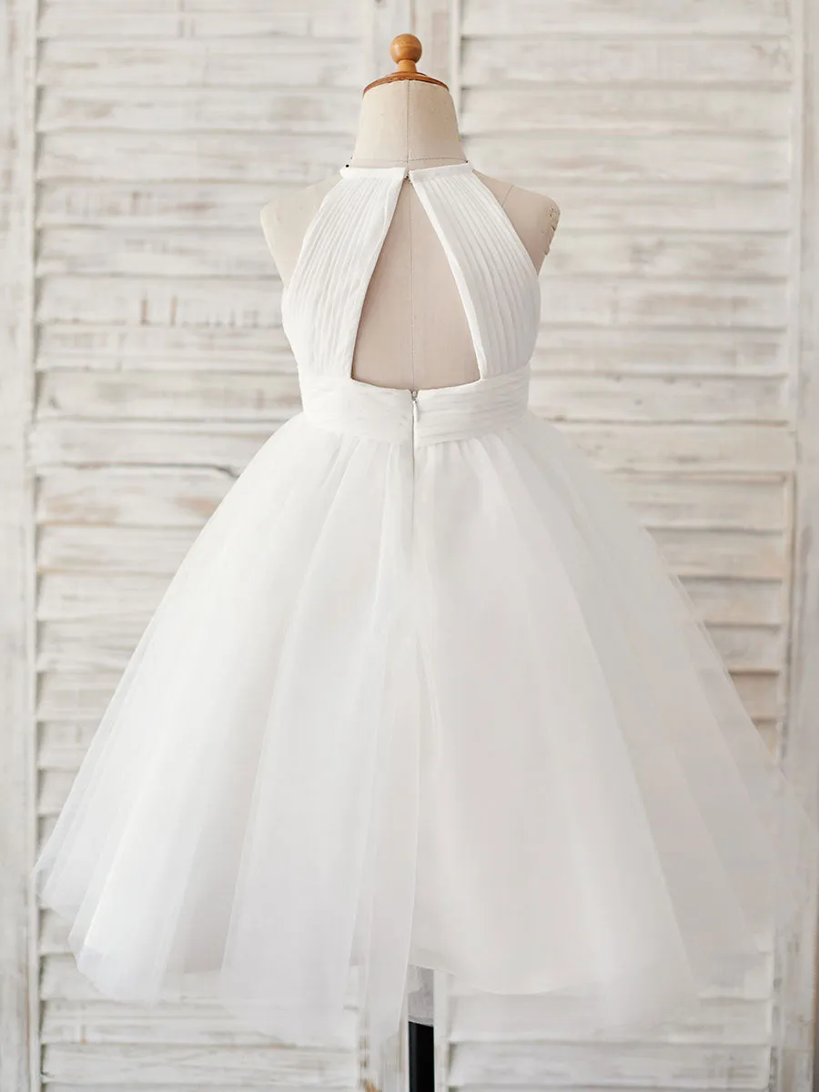 Sleeveless Crewneck Ecru White Kids Party Dresses