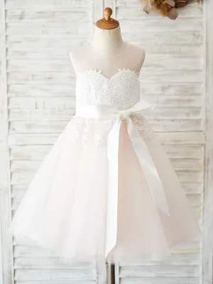 Sleeveless Sash Formal Tulle Lace Kids Pageant flower girl dresses