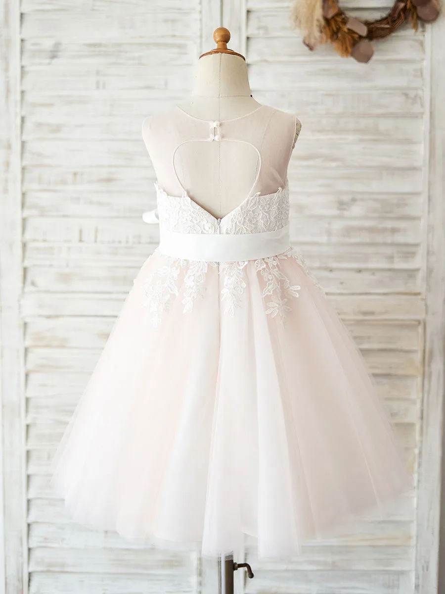 Sleeveless Sash Formal Tulle Lace Kids Pageant flower girl dresses