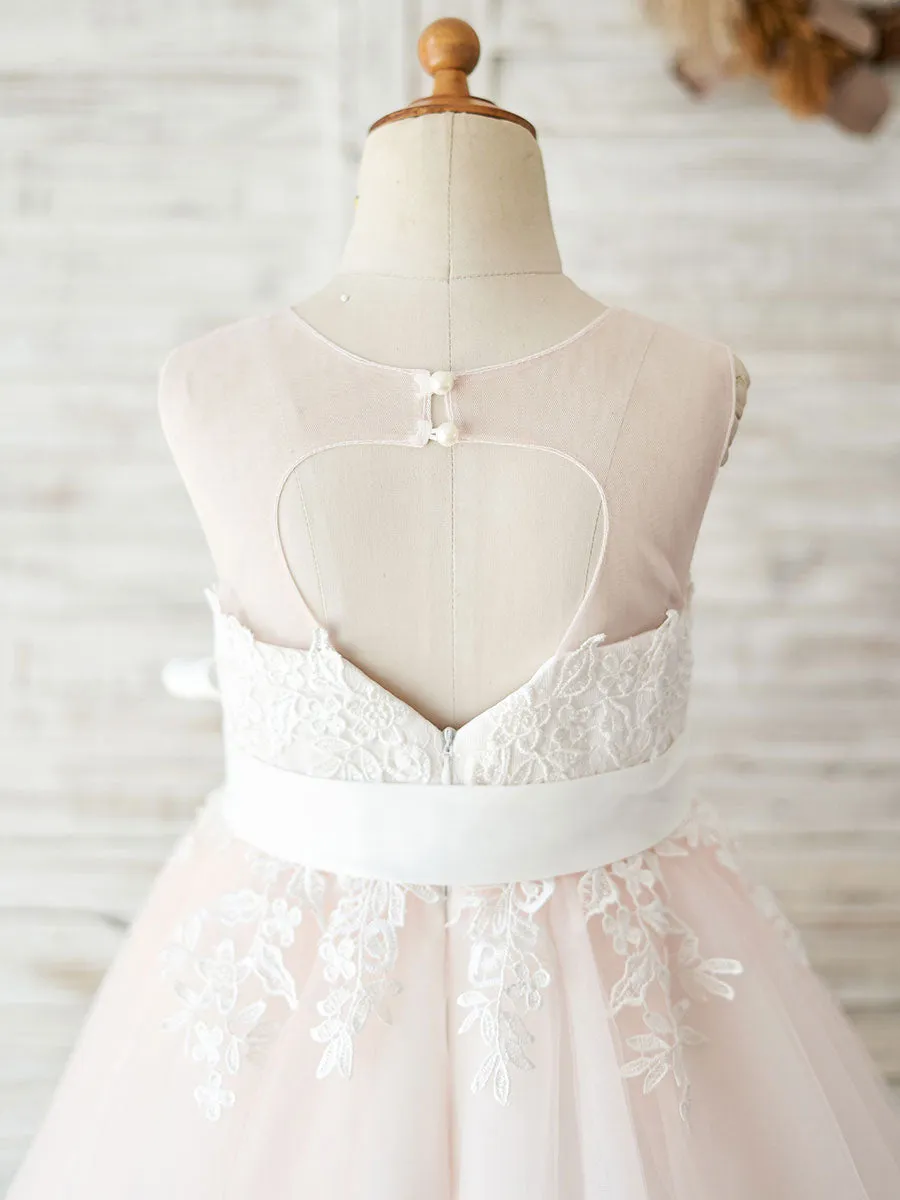 Sleeveless Sash Formal Tulle Lace Kids Pageant flower girl dresses