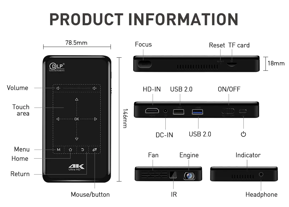 Smart Wi-fi 4k Ultra Hd Mobile Wireless Projector