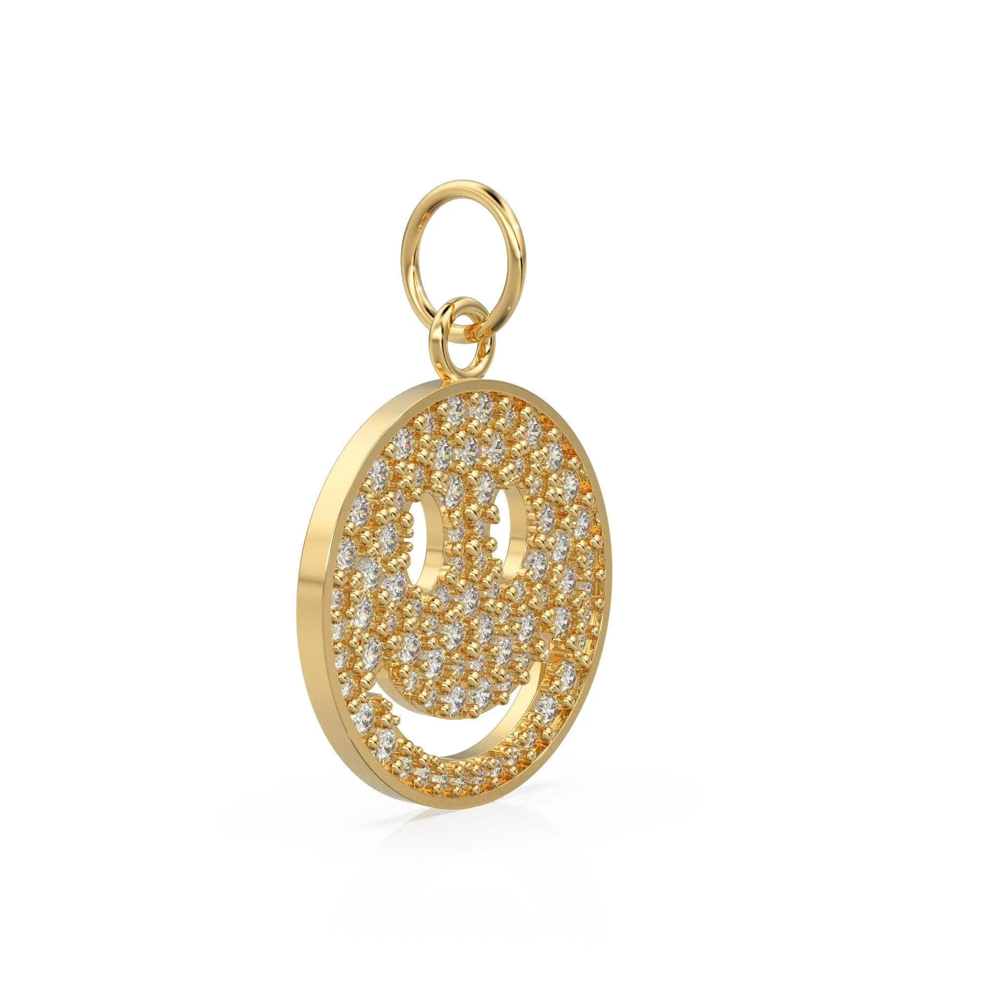 Smiling Face Smiley 18k Solid Gold Charm / 14k 18k Solid Gold Charm Pendant / Diamond Pendant / Emoji Smiling Face Connector / Gift for her