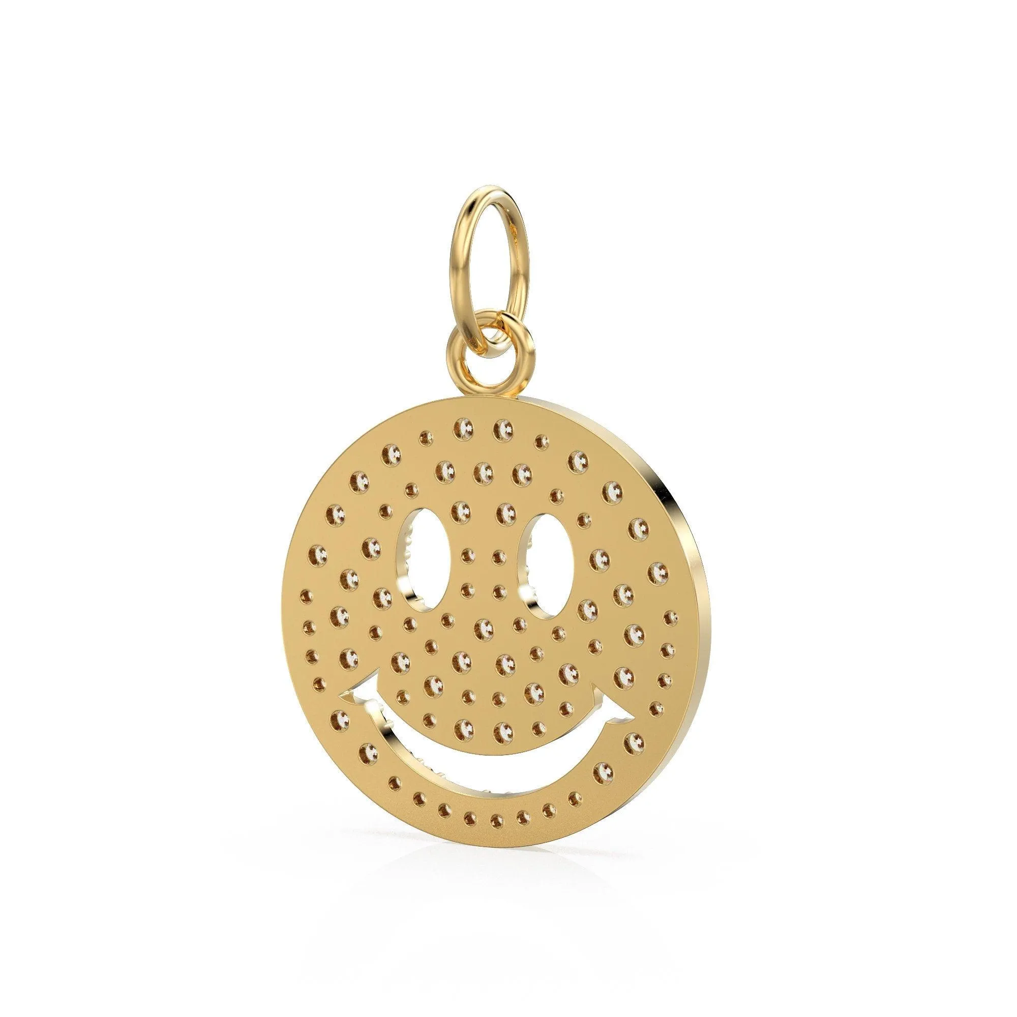 Smiling Face Smiley 18k Solid Gold Charm / 14k 18k Solid Gold Charm Pendant / Diamond Pendant / Emoji Smiling Face Connector / Gift for her