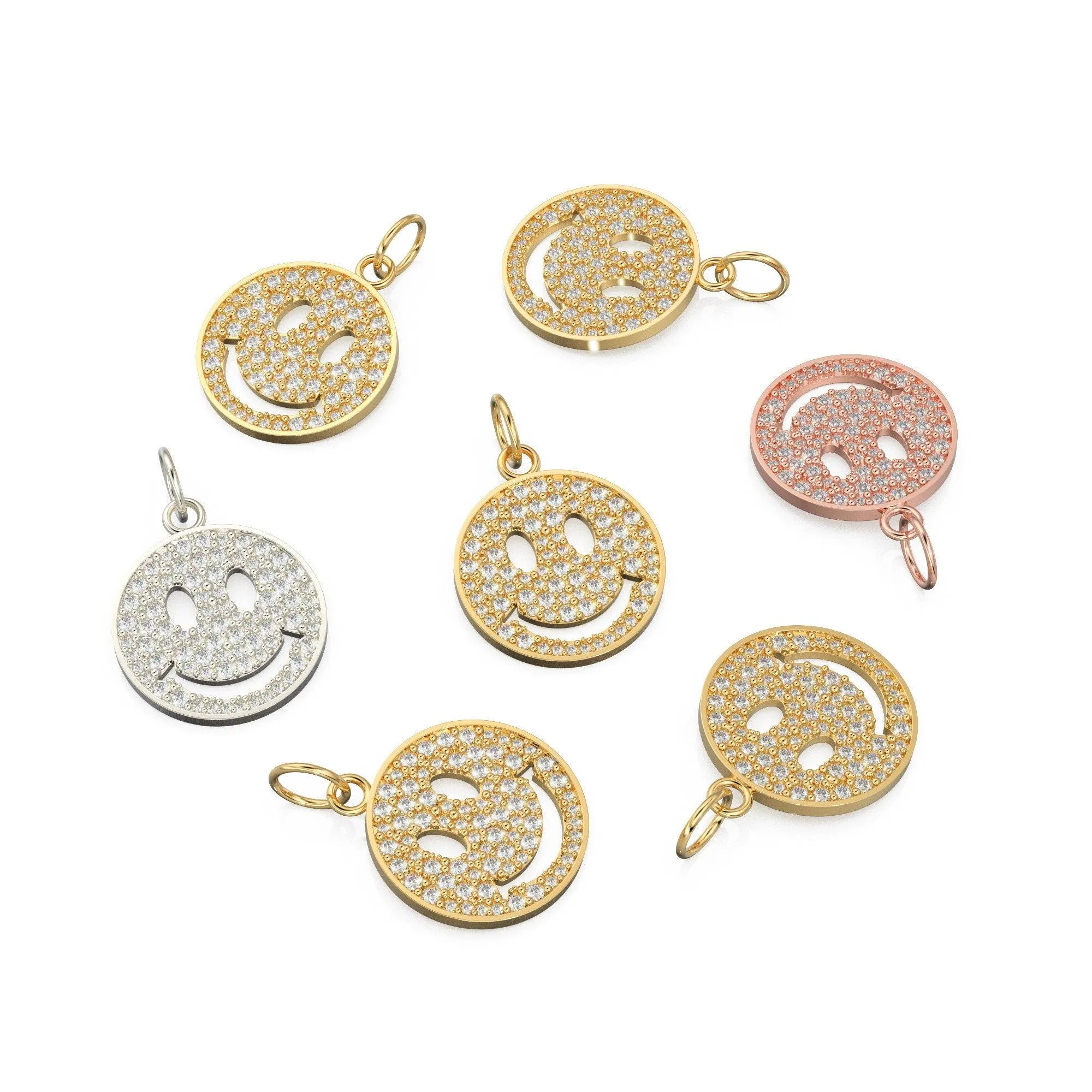 Smiling Face Smiley 18k Solid Gold Charm / 14k 18k Solid Gold Charm Pendant / Diamond Pendant / Emoji Smiling Face Connector / Gift for her
