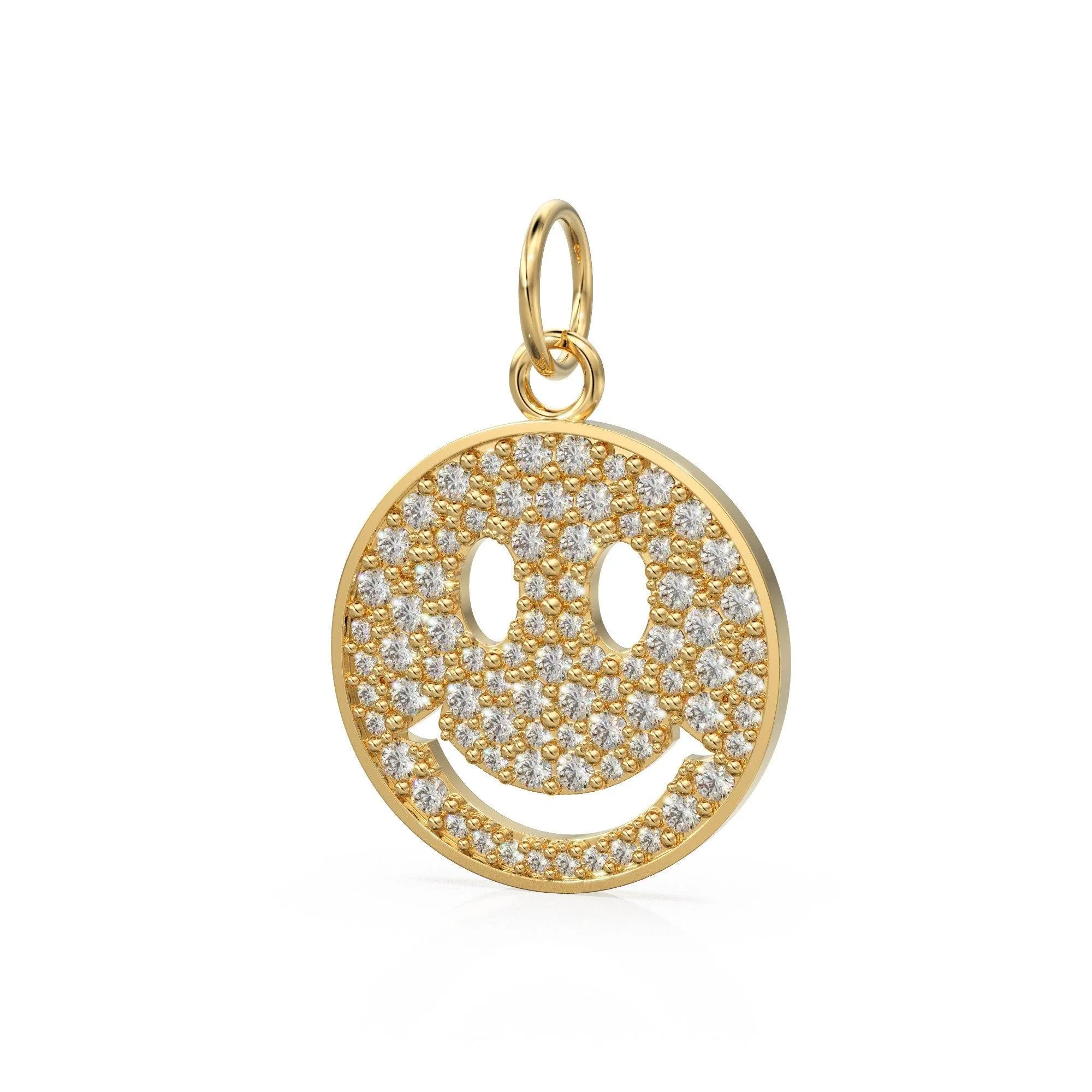 Smiling Face Smiley 18k Solid Gold Charm / 14k 18k Solid Gold Charm Pendant / Diamond Pendant / Emoji Smiling Face Connector / Gift for her