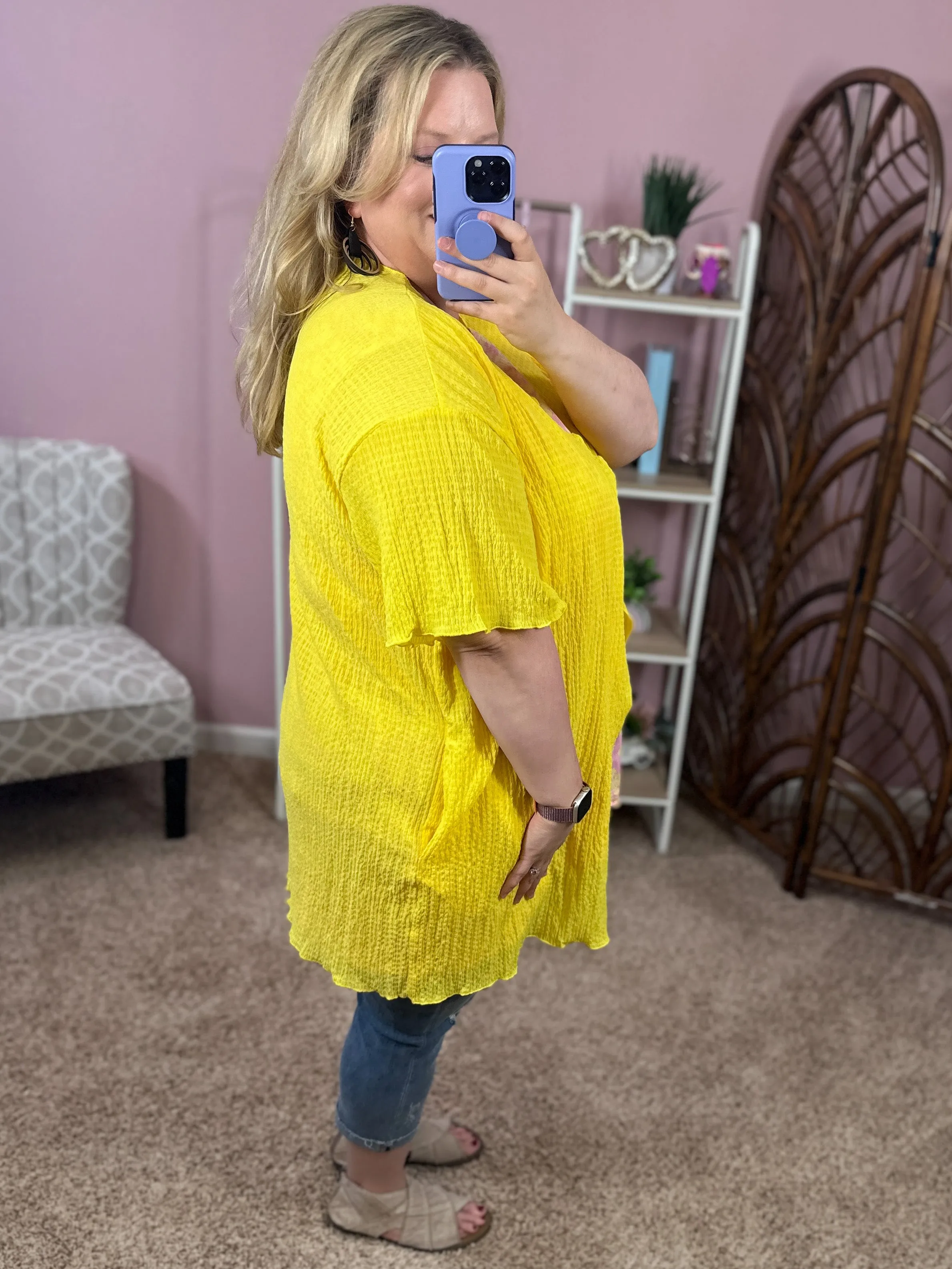 So Simple Gauze Cardigan w/Pockets - Lemonade