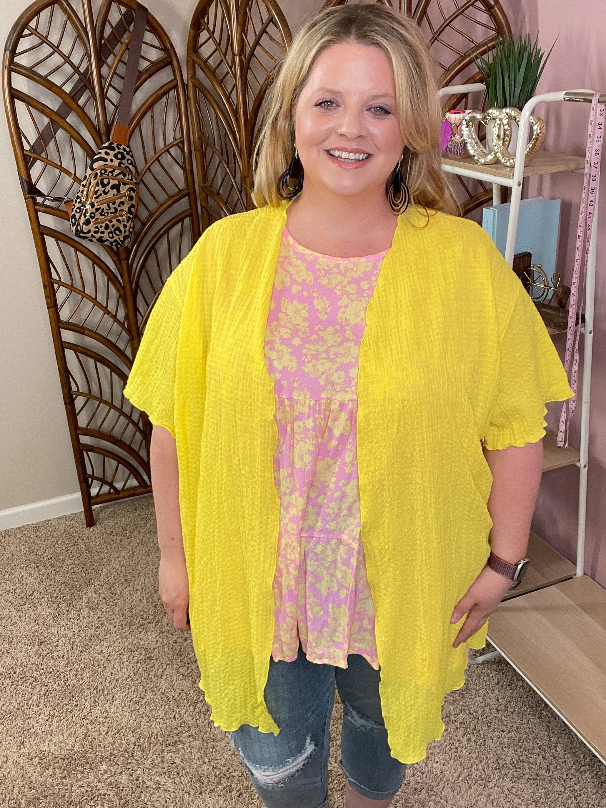 So Simple Gauze Cardigan w/Pockets - Lemonade