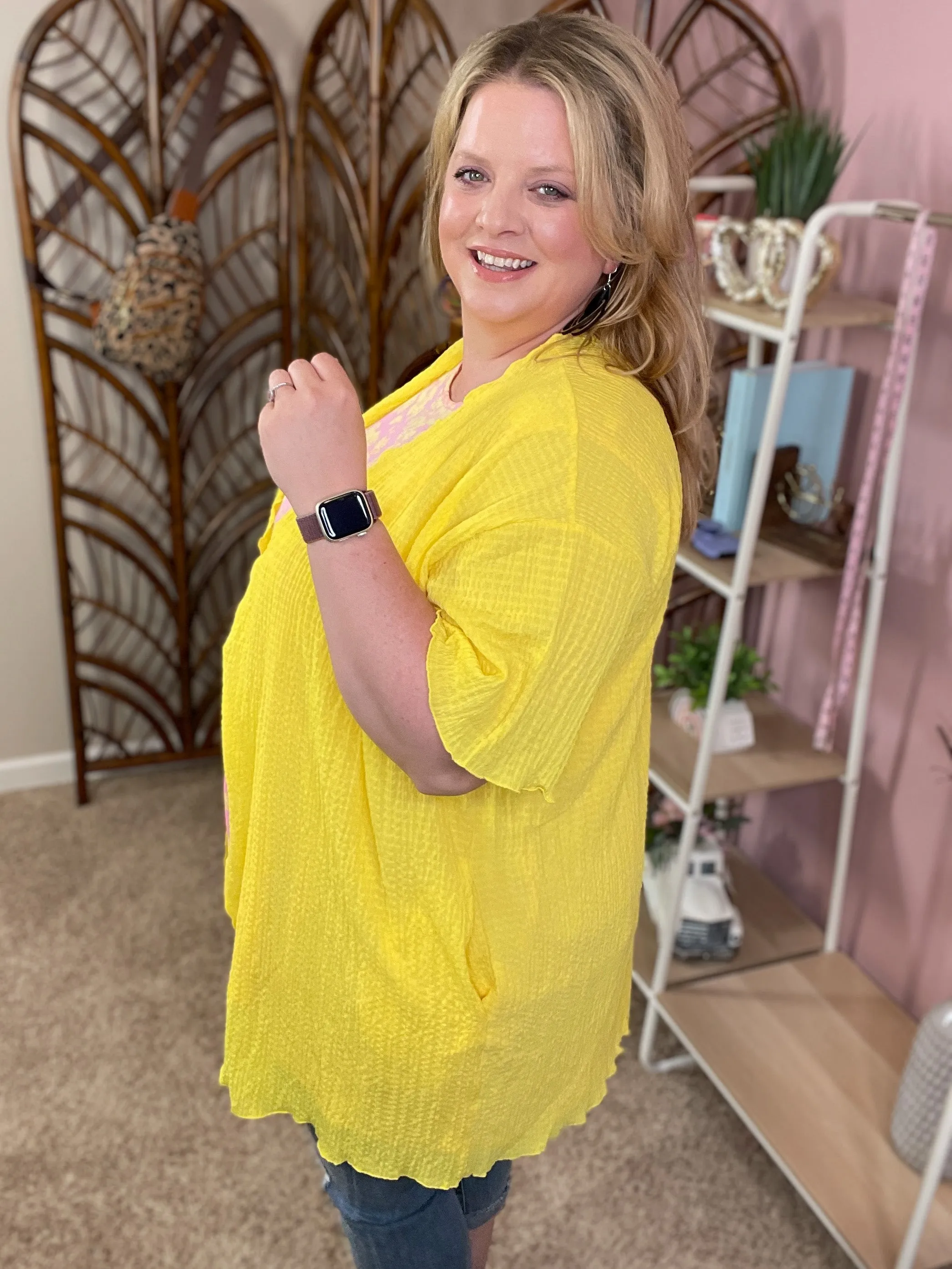 So Simple Gauze Cardigan w/Pockets - Lemonade