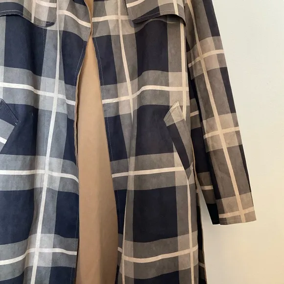 Solitaire | Belted Plaid Jacket | Brown | Faux Suede | Trench | NWT | Large