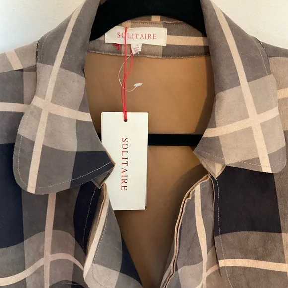 Solitaire | Belted Plaid Jacket | Brown | Faux Suede | Trench | NWT | Large