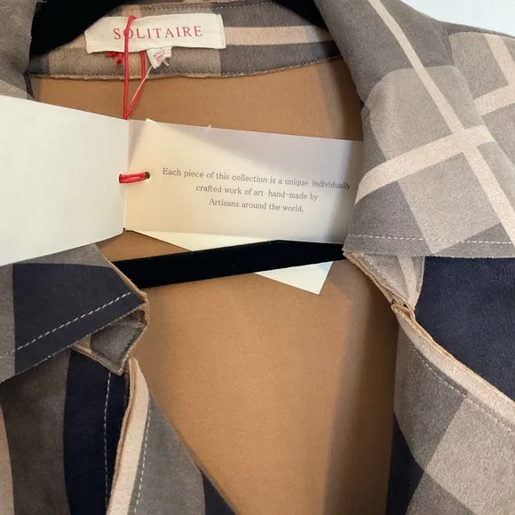 Solitaire | Belted Plaid Jacket | Brown | Faux Suede | Trench | NWT | Large