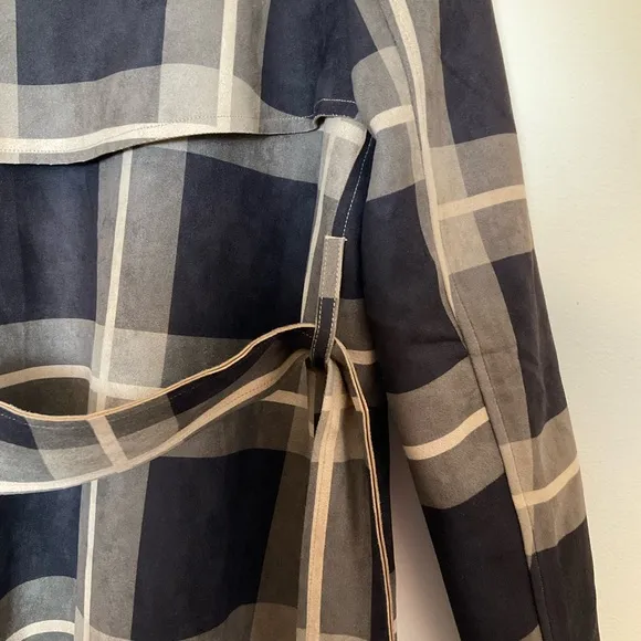 Solitaire | Belted Plaid Jacket | Brown | Faux Suede | Trench | NWT | Large