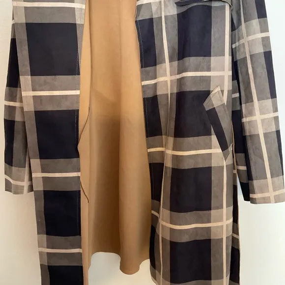 Solitaire | Belted Plaid Jacket | Brown | Faux Suede | Trench | NWT | Large