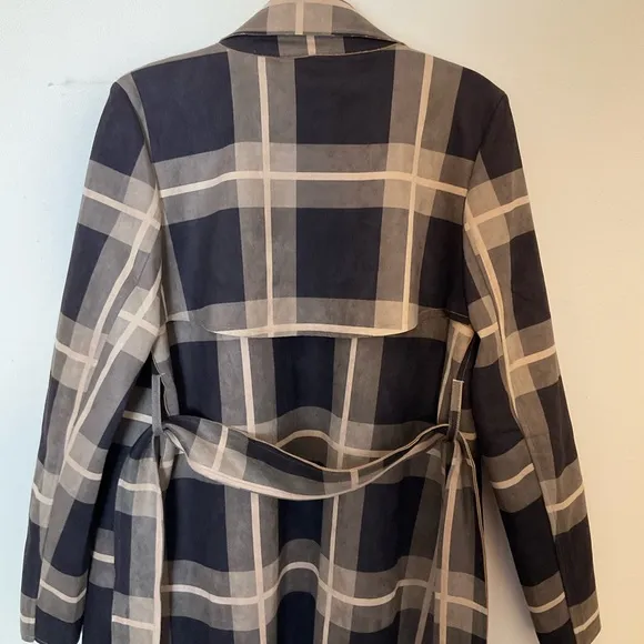 Solitaire | Belted Plaid Jacket | Brown | Faux Suede | Trench | NWT | Large