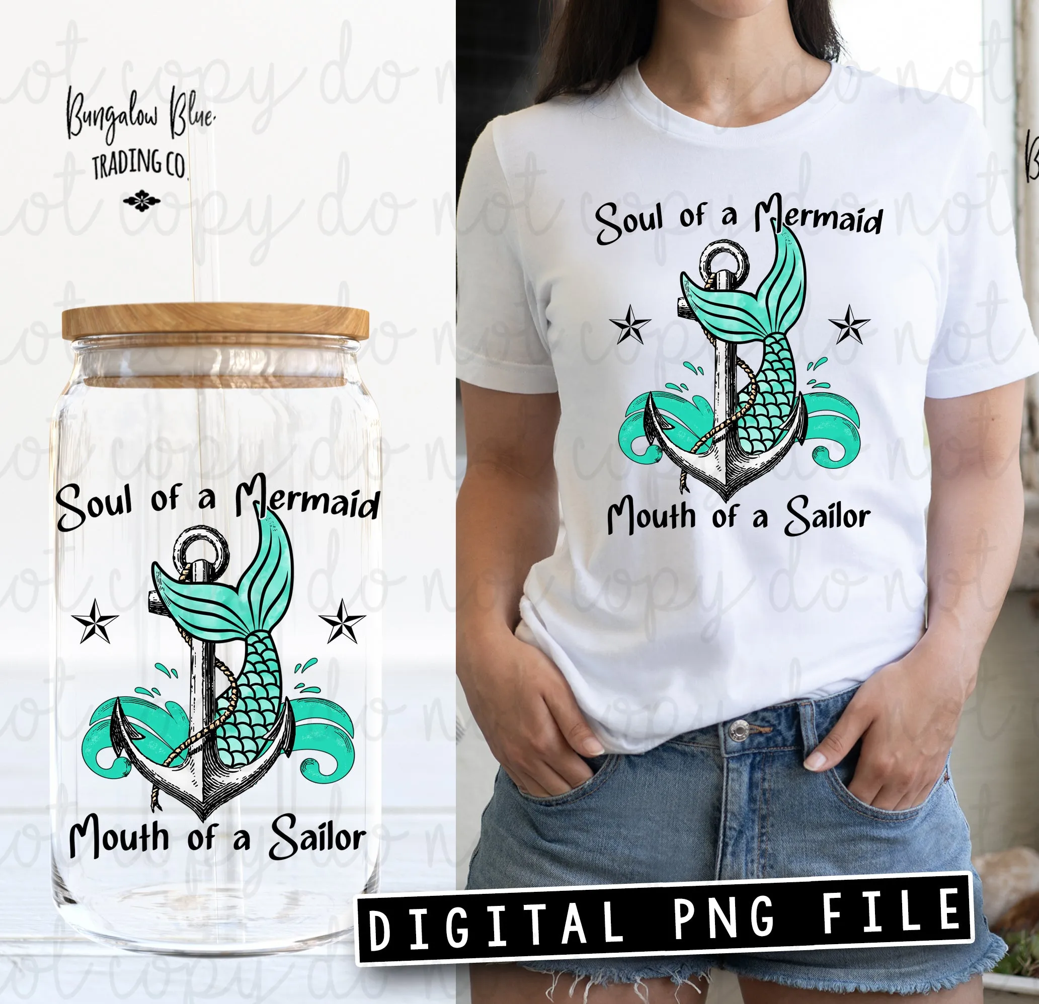Soul of a Mermaid Mouth of a Sailor Glass Can Tumbler Wrap Digital Download