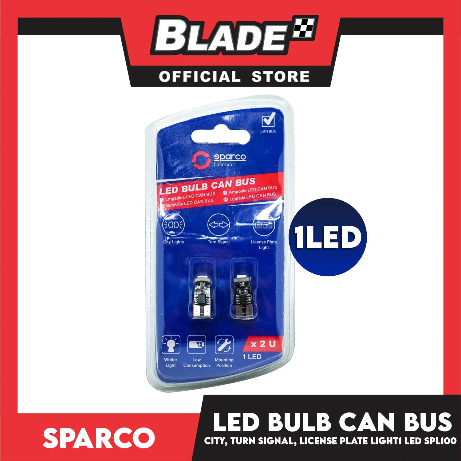 Sparco Led Bulb Can Bus SPL100 1LED Used for City Lights, Turn Signal & License Plate Light