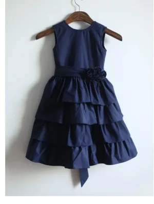 Stain Princess Sleeveless Long Taffeta Flower Girls Dresses With Bowknot