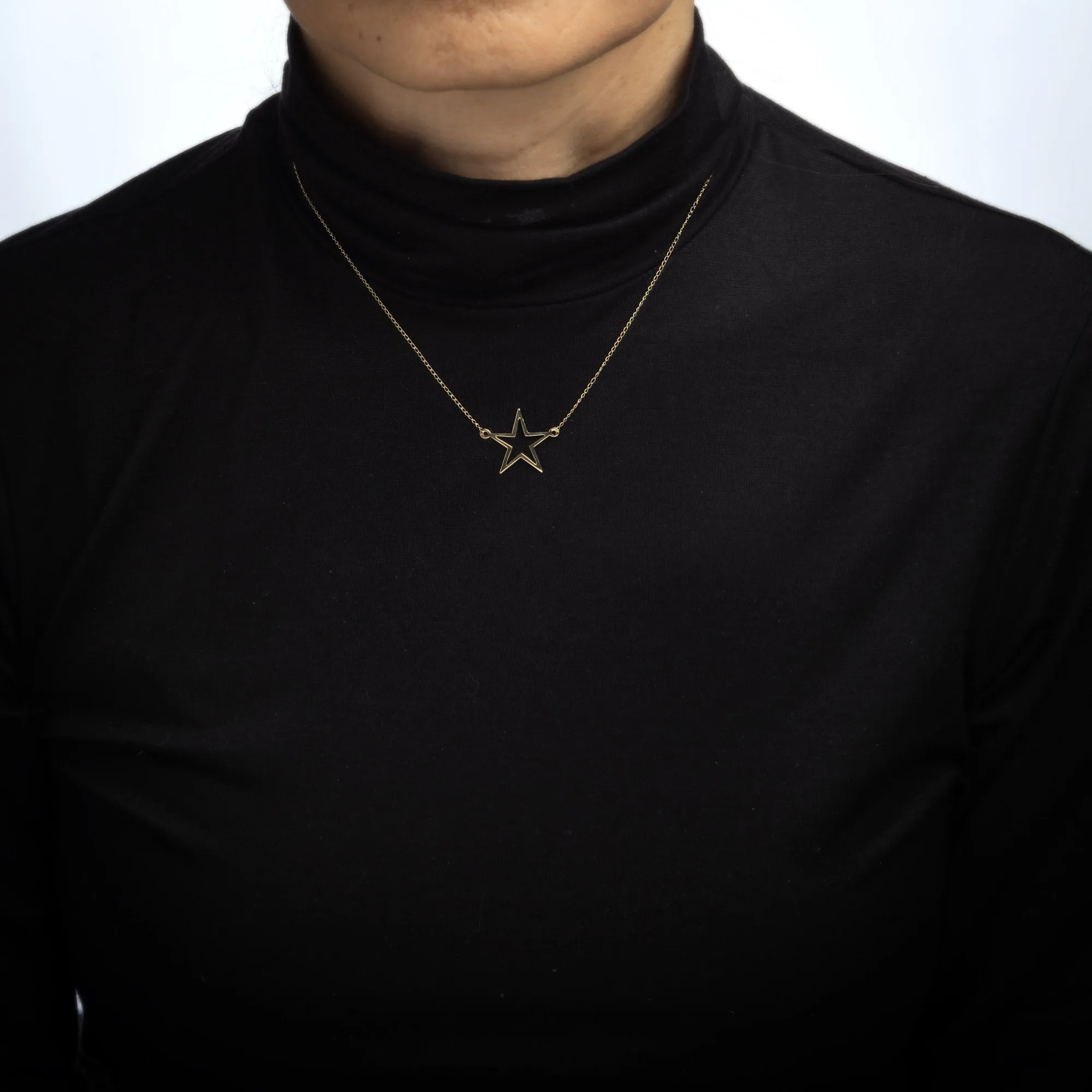 Star Necklace Estate 14k Yellow Gold 16 Inch Choker Length Vintage Fine Jewelry