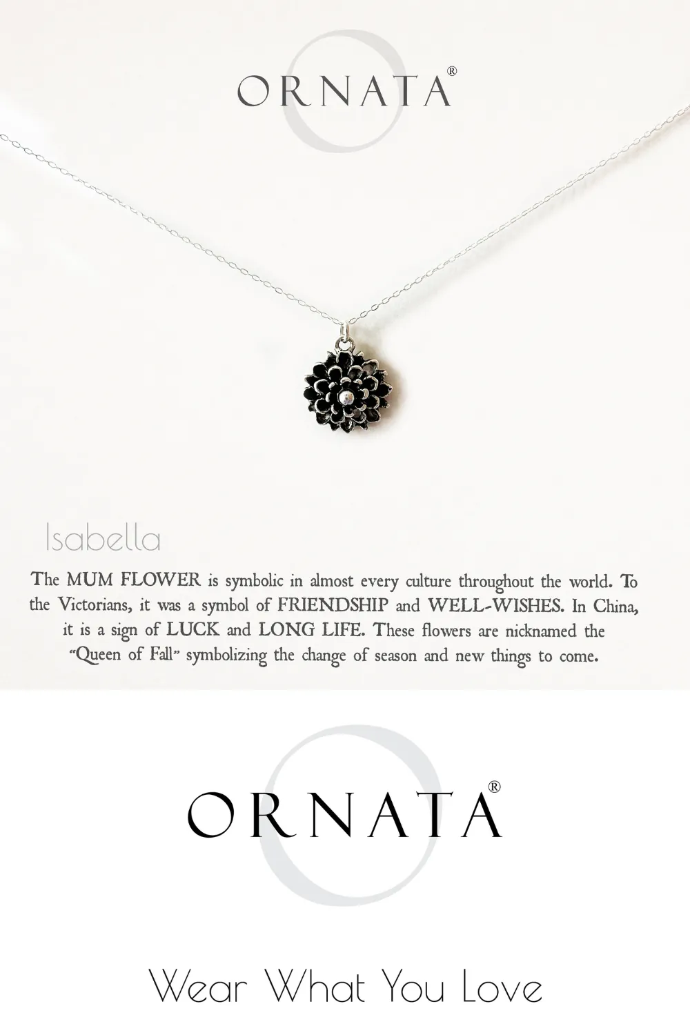 Sterling Silver and Silver Plated Chrysanthemum Charm Necklace