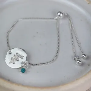 Sterling Silver Birth Month Flower with Birthstone Cluster Bracelet