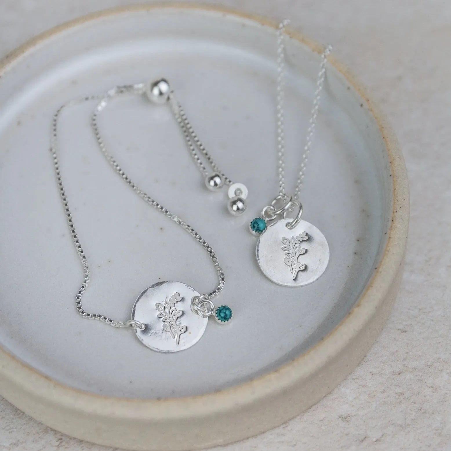 Sterling Silver Birth Month Flower with Birthstone Cluster Bracelet