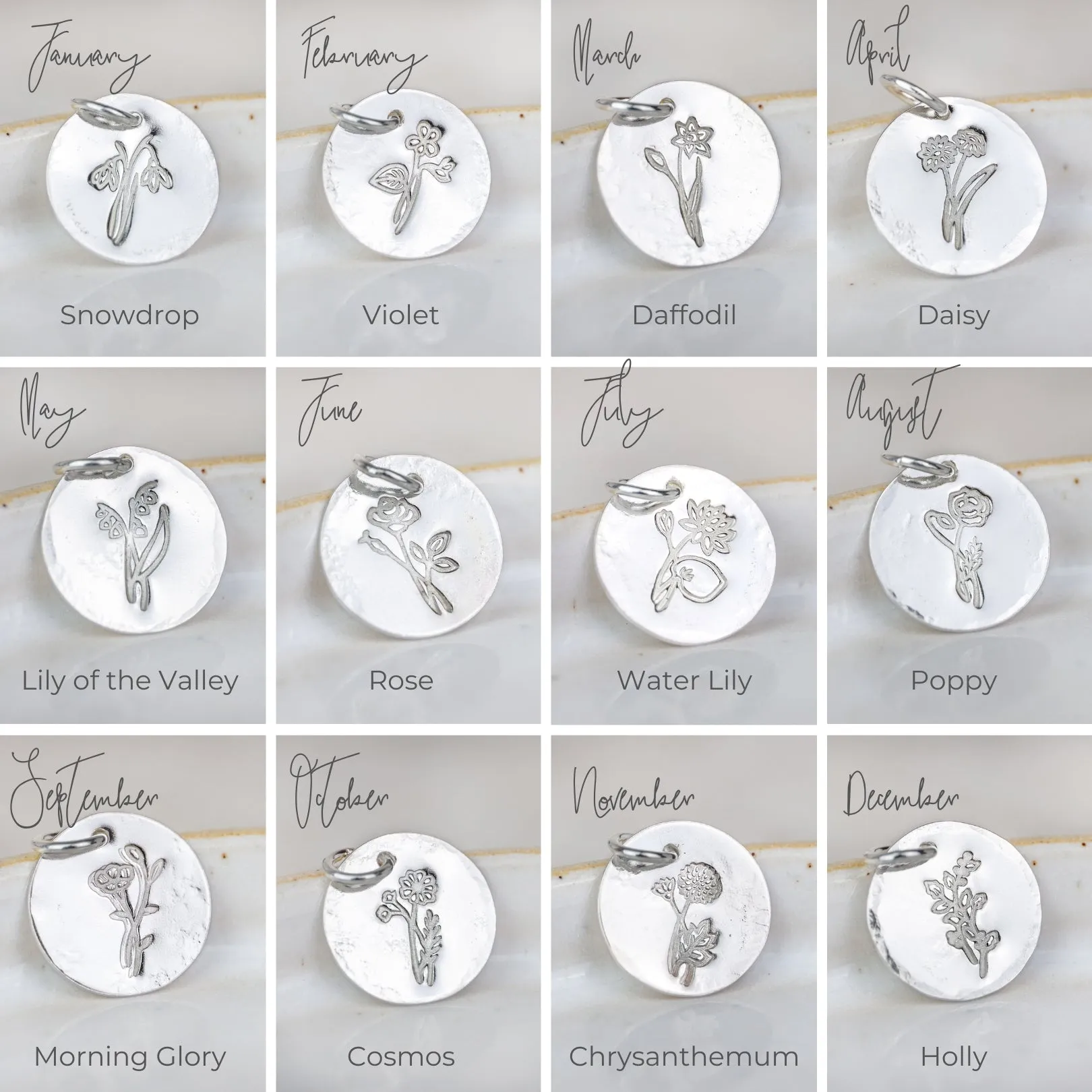 Sterling Silver Birth Month Flower with Birthstone Cluster Bracelet