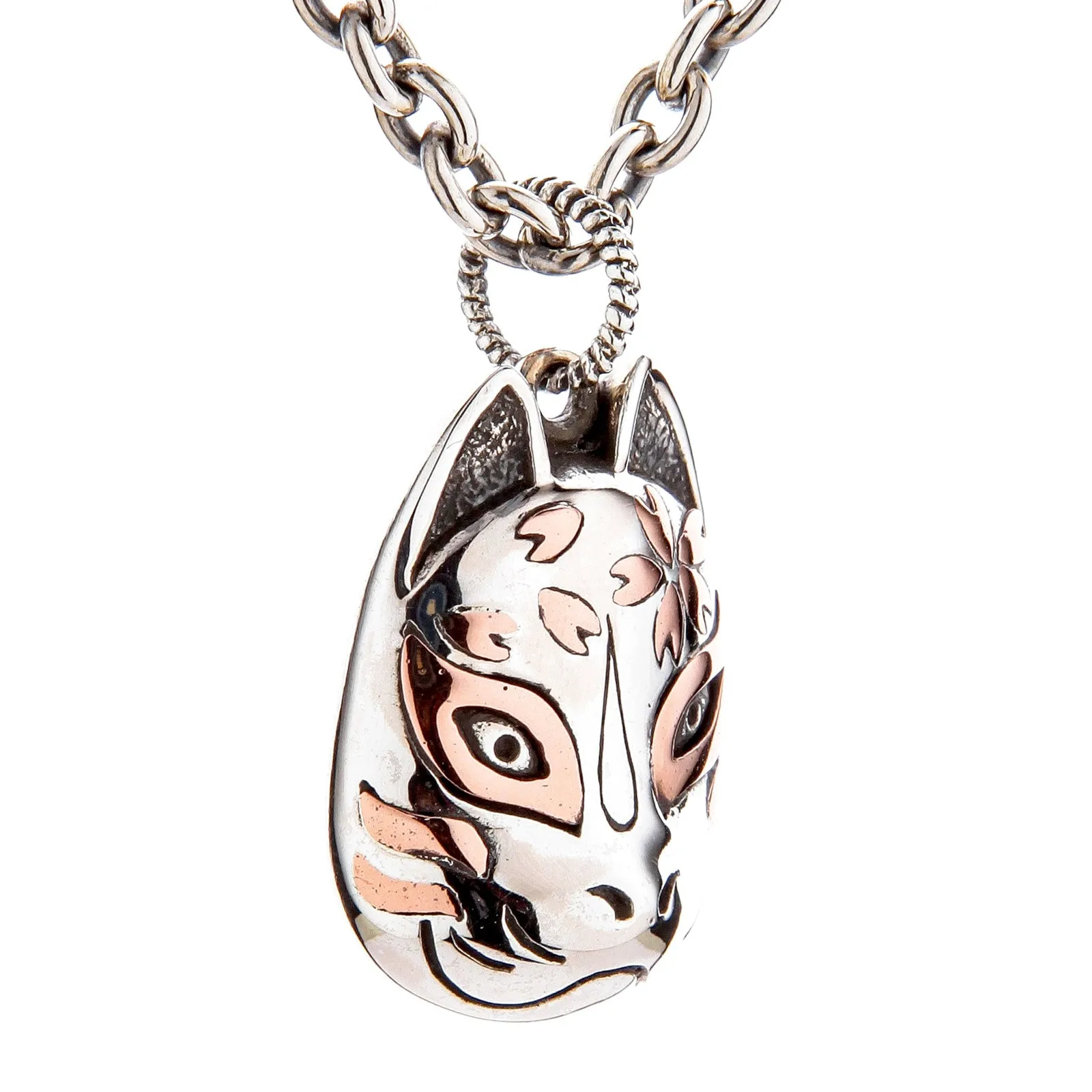 Sterling Silver Japanese Kitsune Fox Mask Pendant
