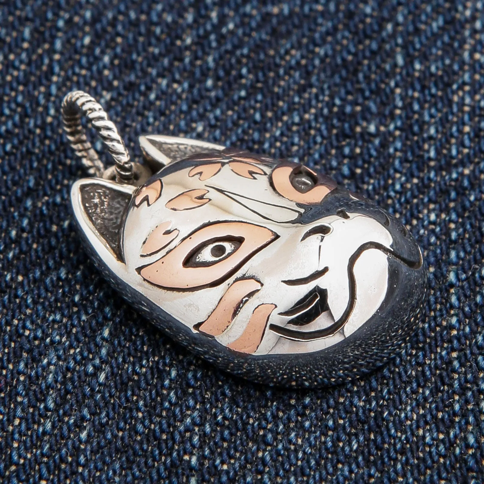 Sterling Silver Japanese Kitsune Fox Mask Pendant