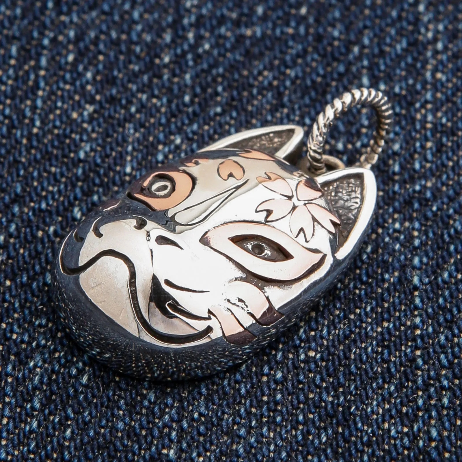 Sterling Silver Japanese Kitsune Fox Mask Pendant