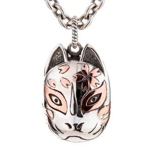 Sterling Silver Japanese Kitsune Fox Mask Pendant