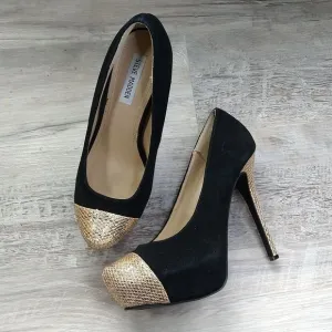 Steve Madden Black Suede and Gold Platform Heels