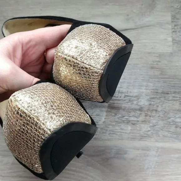 Steve Madden Black Suede and Gold Platform Heels