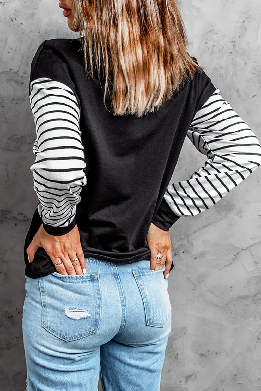 Striped Star Print Patchwork Long Sleeve Top