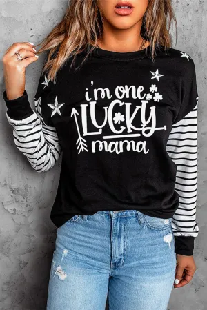 Striped Star Print Patchwork Long Sleeve Top