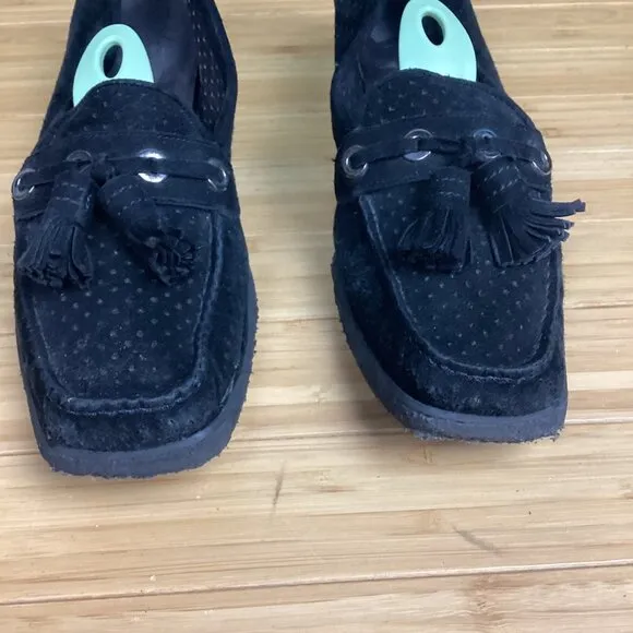 STUART WEITZMAN Black Wedge Loafters w/ Tassels 8M