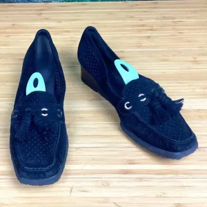 STUART WEITZMAN Black Wedge Loafters w/ Tassels 8M