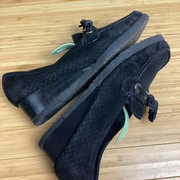 STUART WEITZMAN Black Wedge Loafters w/ Tassels 8M