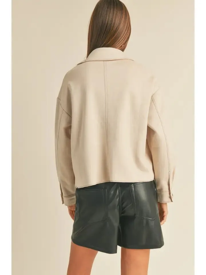 Suede Button Down Jacket with Stitch Detail