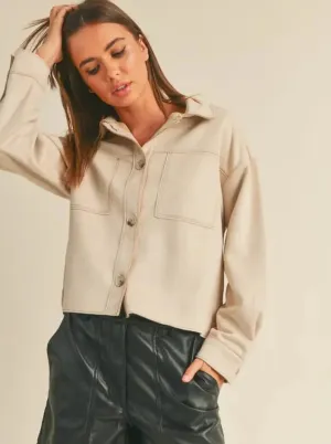 Suede Button Down Jacket with Stitch Detail