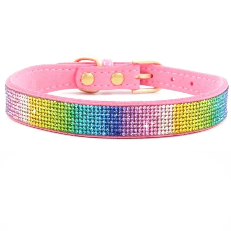 Suede Fiber Crystal Diamond Studded Bling Dog/Cat Fancy Collars Glitter Rhinestone