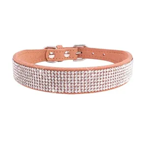 Suede Fiber Crystal Diamond Studded Bling Dog/Cat Fancy Collars Glitter Rhinestone