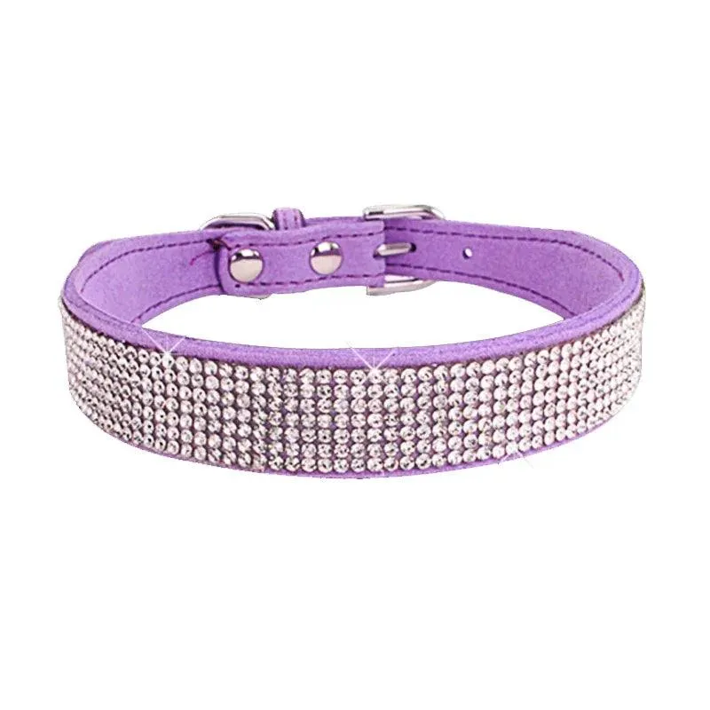 Suede Fiber Crystal Diamond Studded Bling Dog/Cat Fancy Collars Glitter Rhinestone